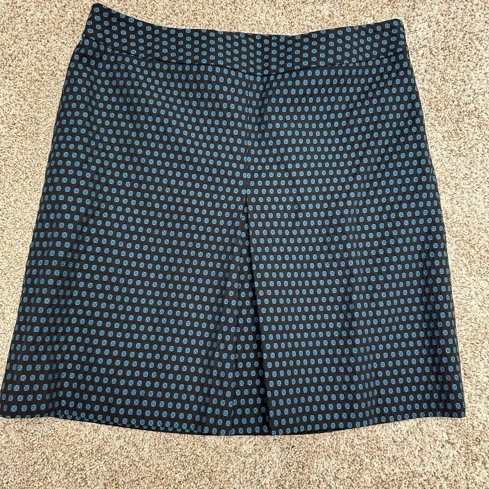 Ann‎ Taylor Loft Skirt Size 10 Blue Black Patterned Lined Office Business Casual